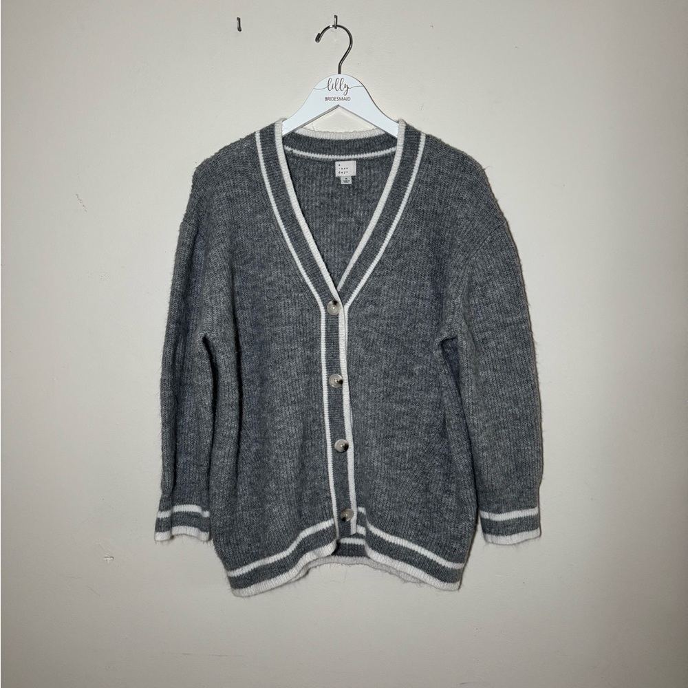 a new day Gray Button-Up Cardigan with White Trim